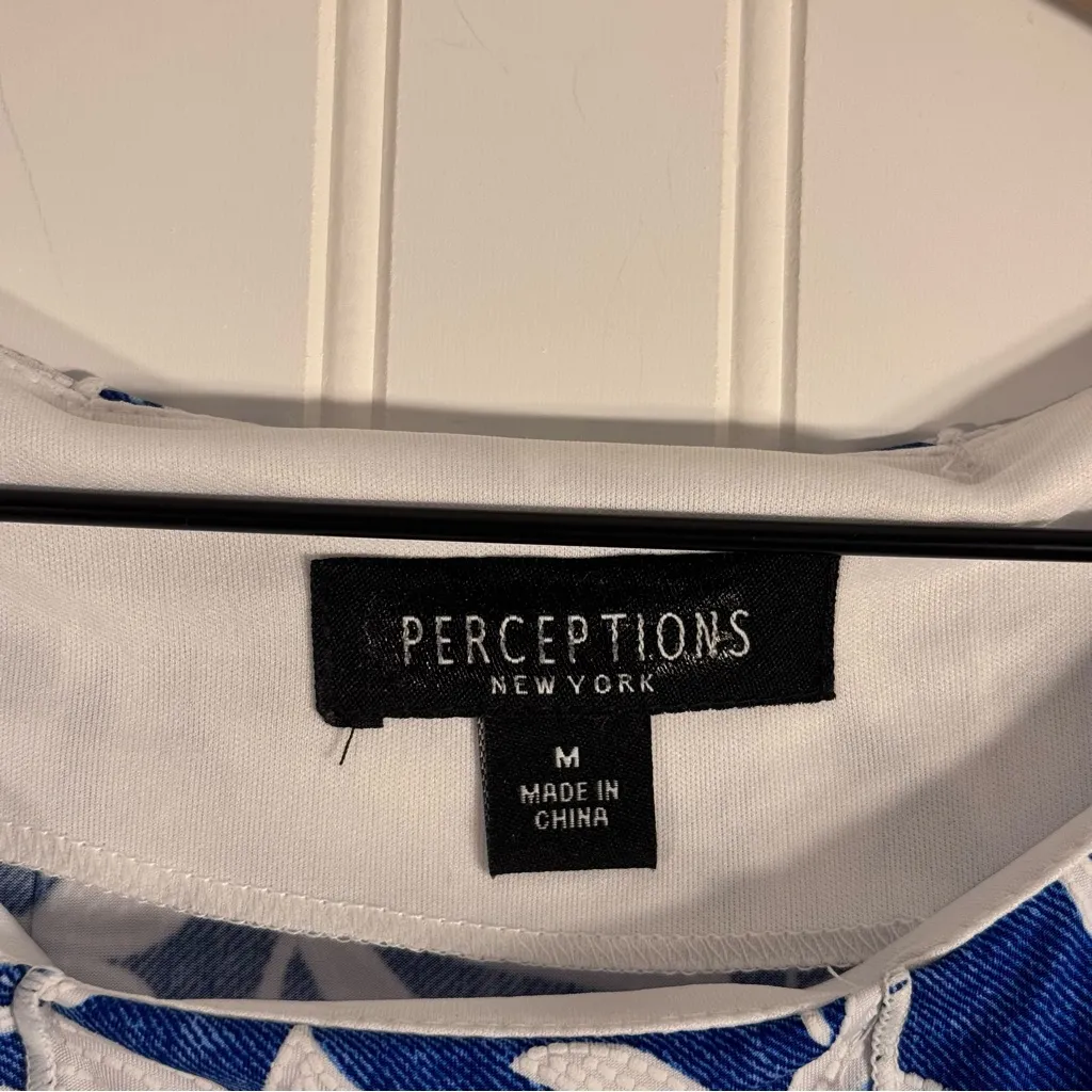 Perceptions A-Line Sleeveless Formal Women’s White & Blue Midi Dress Size Medium - Image 7