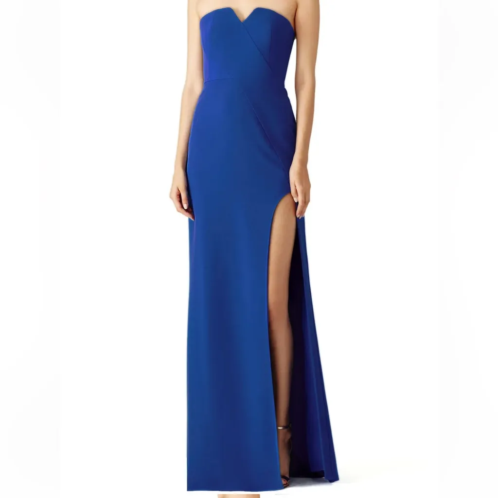 Halston Heritage Lapis Blue Strapless Maxi Gown Dress with Slit size 6 $375 - Image 2