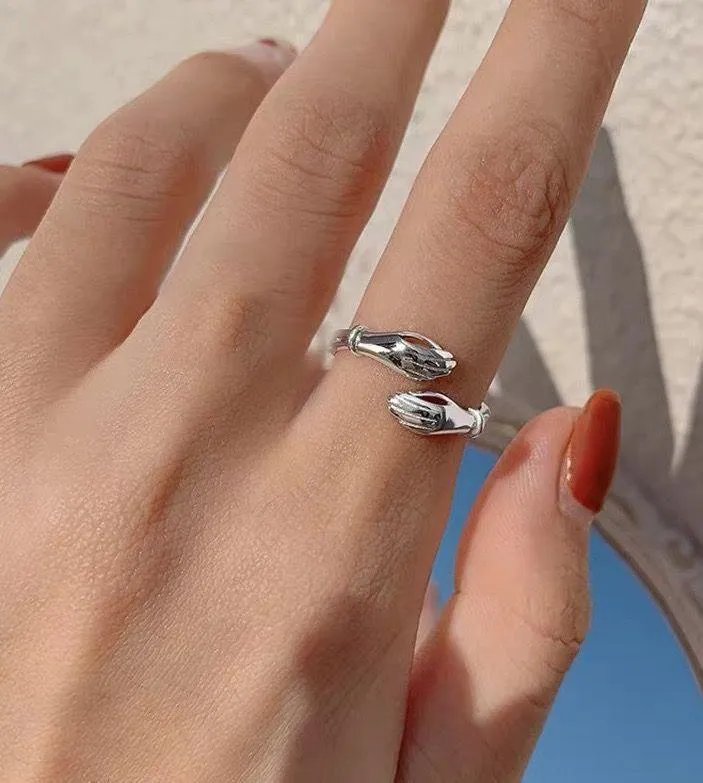 Unisex caring ring hand ring midi ring sterling silver ring adjustable ring - Image 4