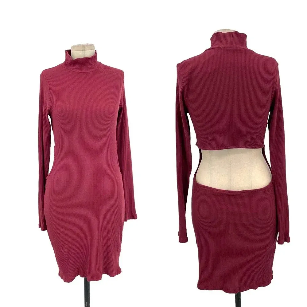 Free People Beach Guess Who's Back Rib Knit Cutout Dress Wild Garnet Size‎ Large - Image 3