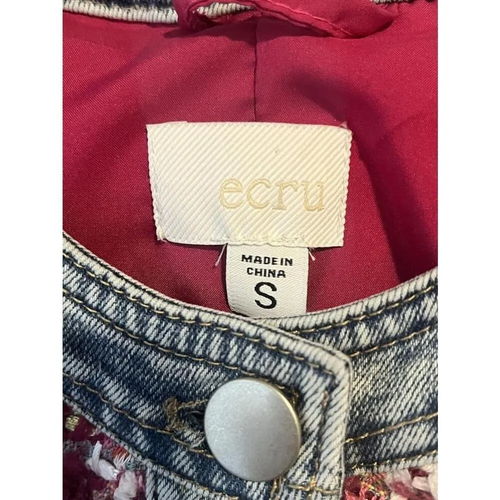 Ecru  Tweed With Denim Jacket Beetroot Womens Small Knit Button Up Structured NEW - Image 7