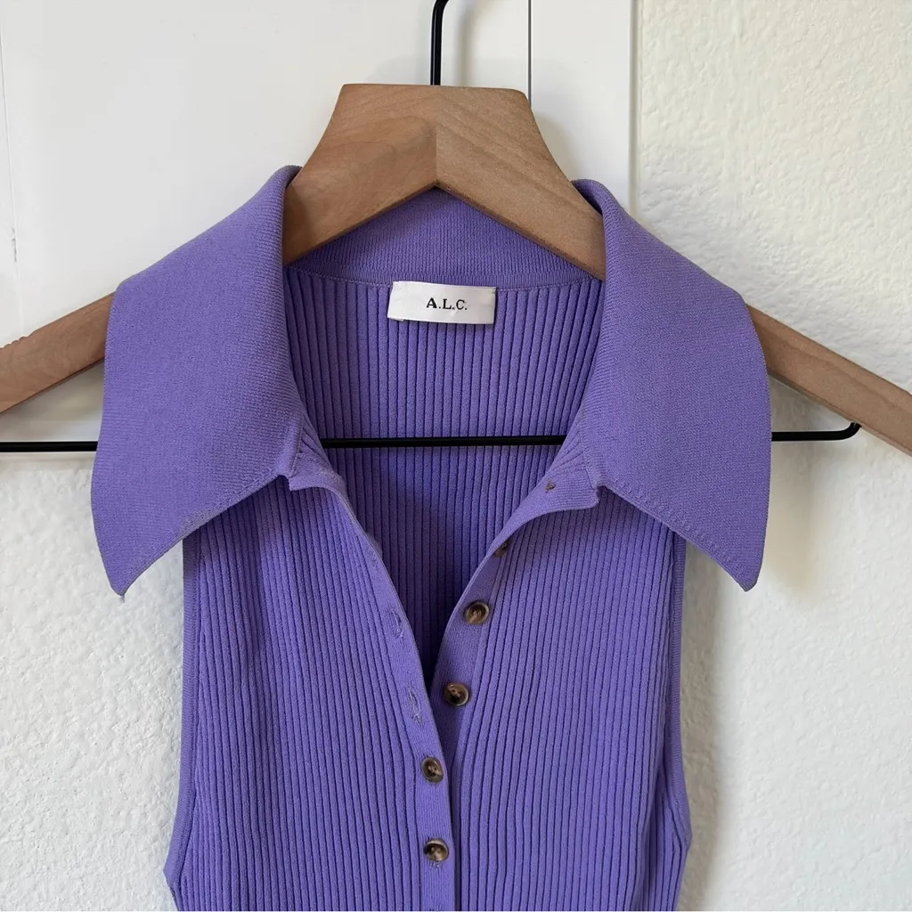 A.L.C. ALC Asher Sleeveless Rib Midi Dress Purple - Image 6