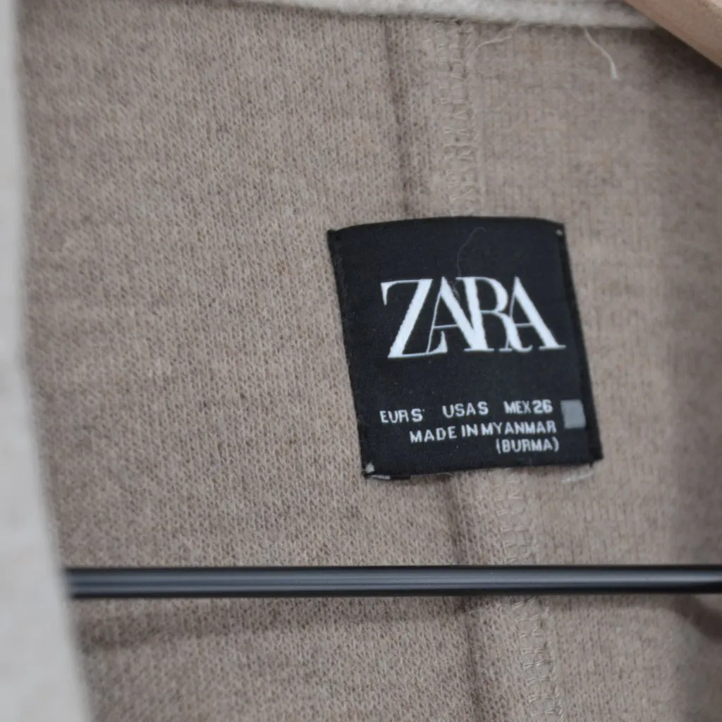Zara Longline Pea Coat Tan S - Image 3