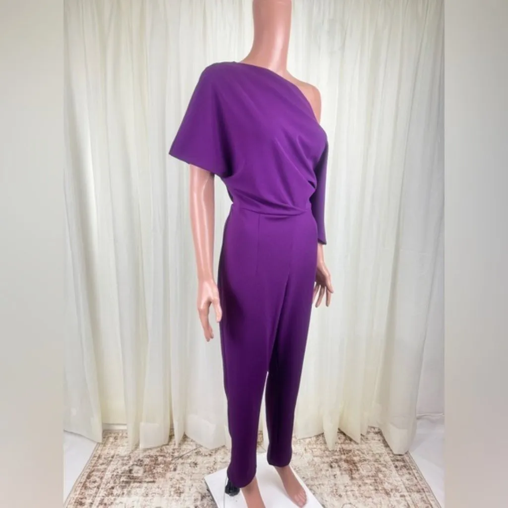 NWT Alexia Admor Draped One-Shoulder Jumpsuit Unitard Size Medium Plumtastic - Image 3