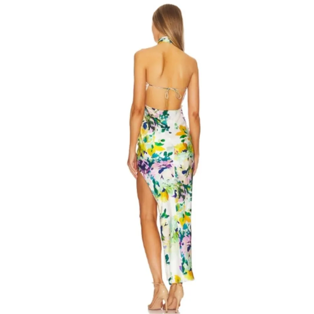 Nicholas Catalina Halter Cutout Asymmetrical Silk Gown White Size 0 - Image 2