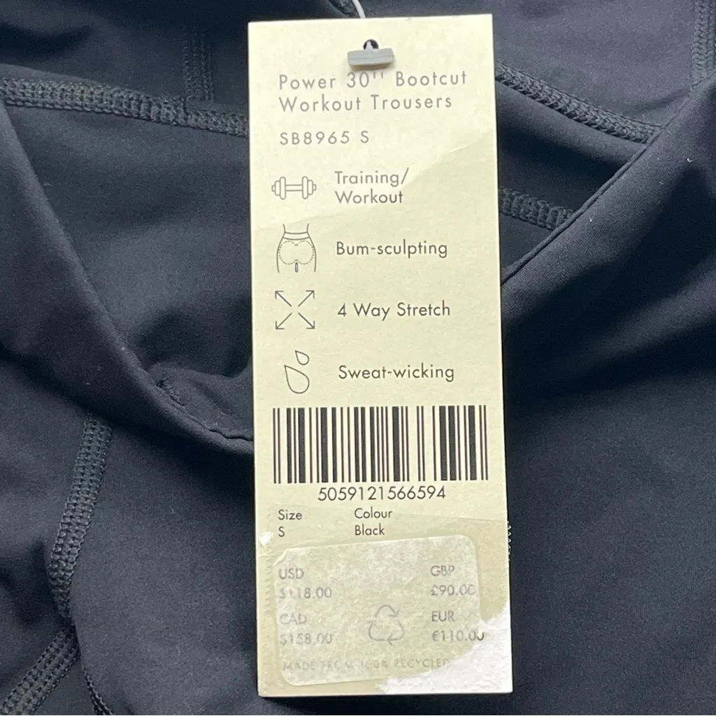 Sweaty Betty Power 30” Bootcut Workout Trousers Womens Size Small Black‎ NEW - Image 3