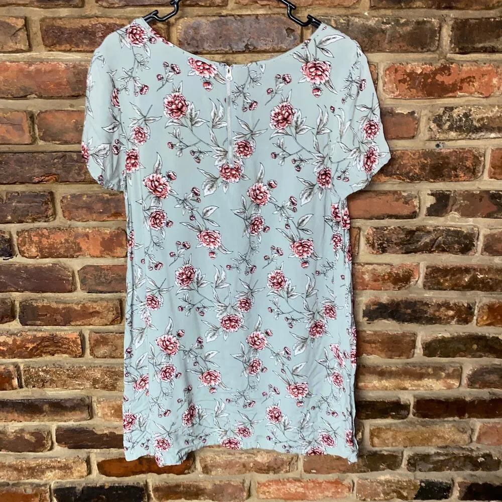 Forever 21 Sage Green Floral Short Sleeve Mini Dress Women's Size Large - Image 6