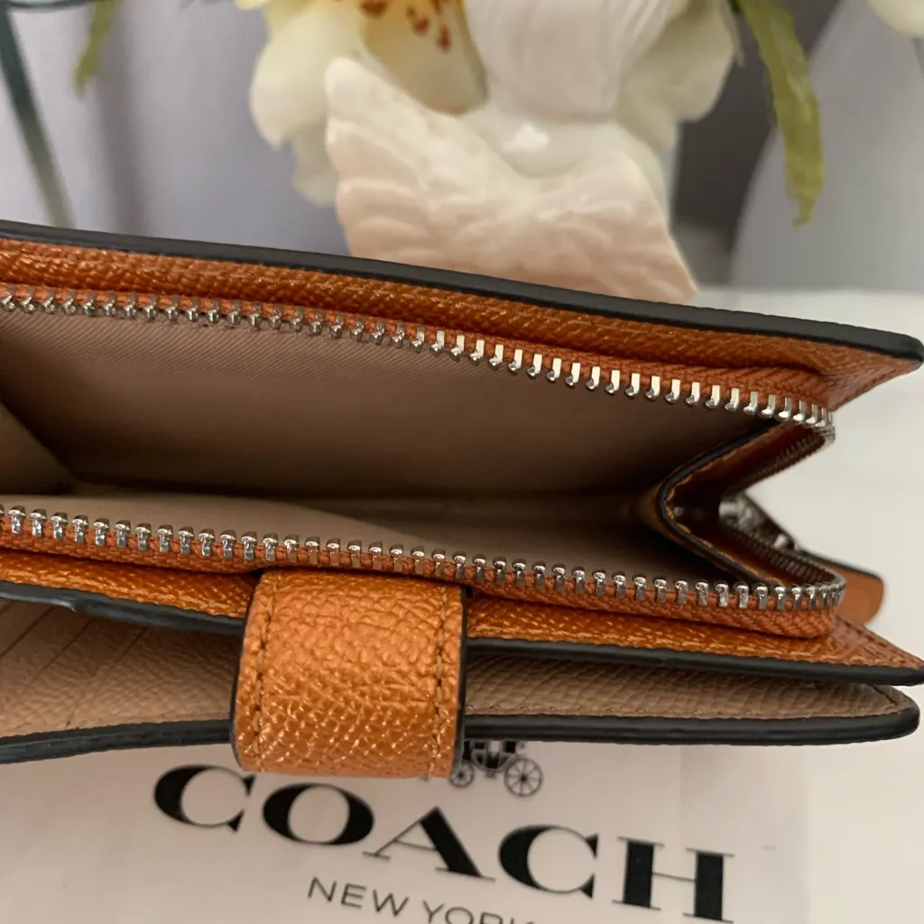 Coach Metallic Burnt Orange Textured Wallet - Image 6