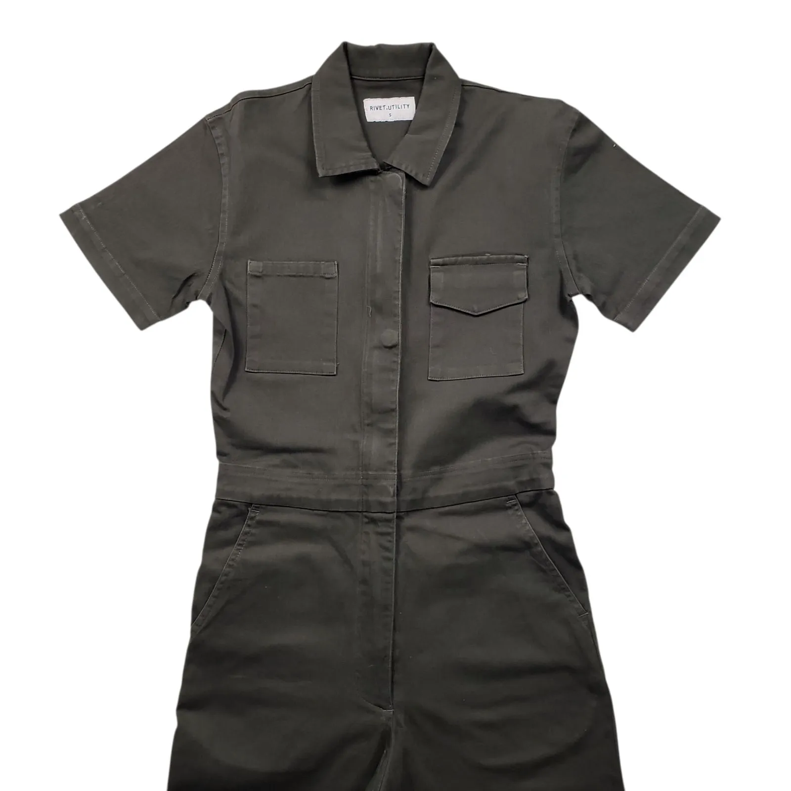 Rivet Utility Worker Jumpsuit Womens Small Green Short Sleeve Stretch Coveralls - Image 10