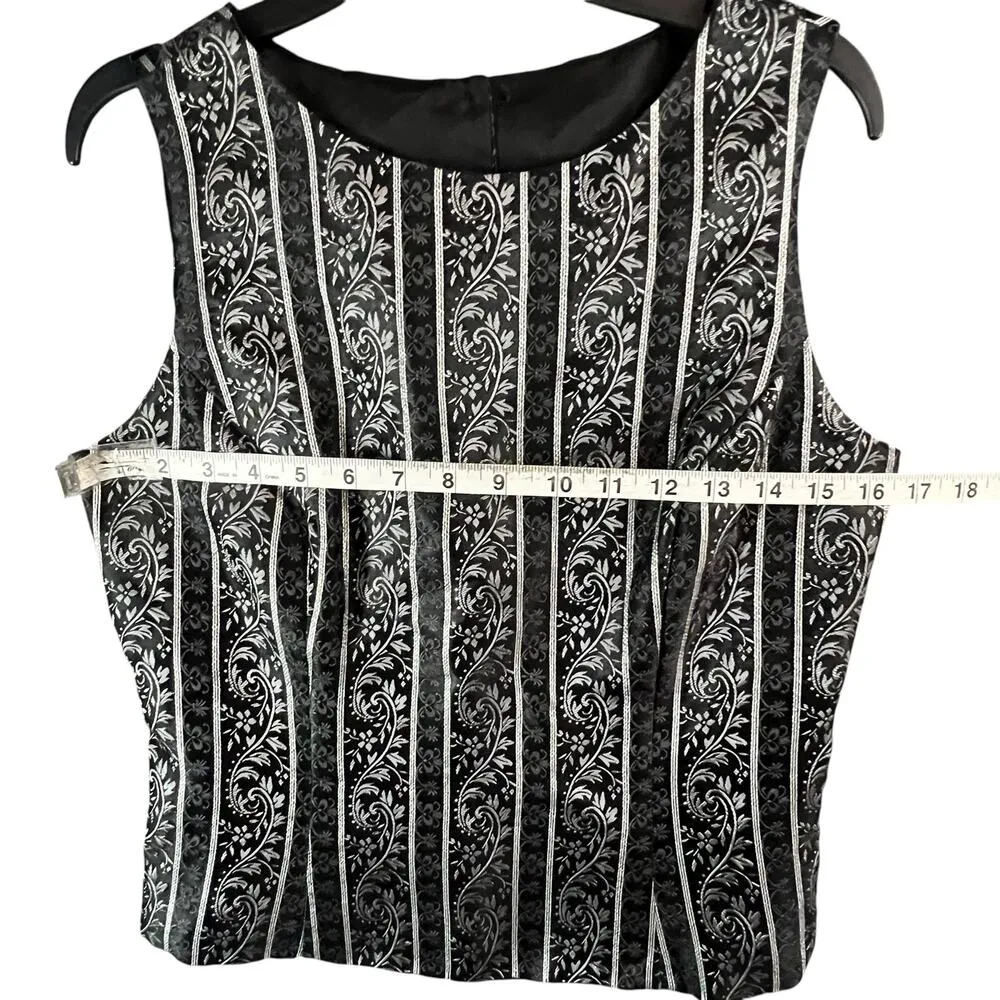 Vintage 90s Scott McClintock Top Womens 6 Black Brocade Floral Stripe Victorian - Image 7