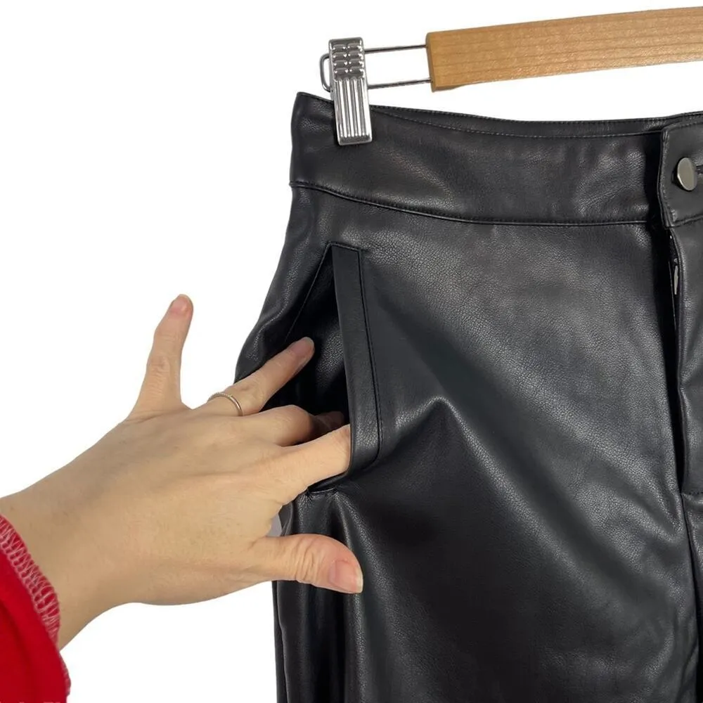 21 Saints Black Vegan Faux Leather High Waist Rise Stretch Straight Pants Large - Image 9