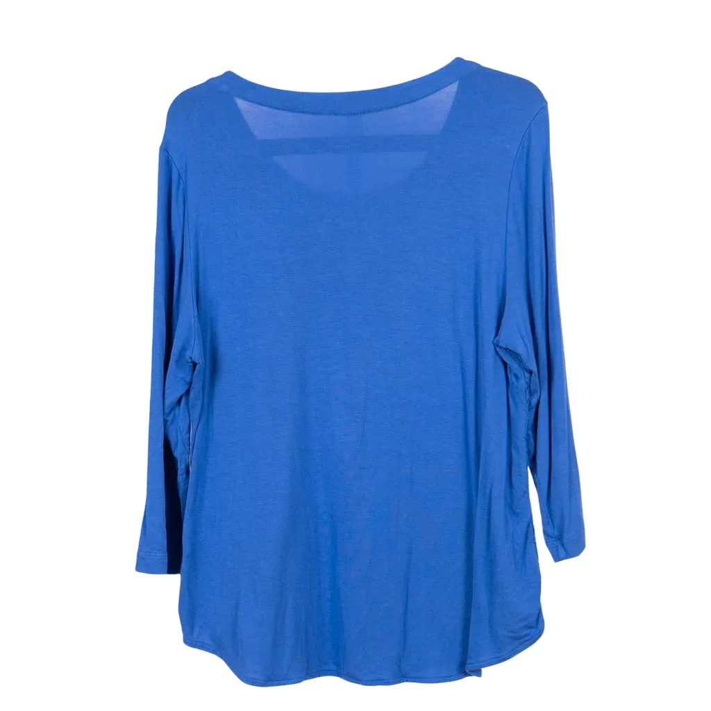 Croft & Barrow Lace Shirt L Womens Blue 3/4 Sleeve Top Overlay Stretch - Image 6