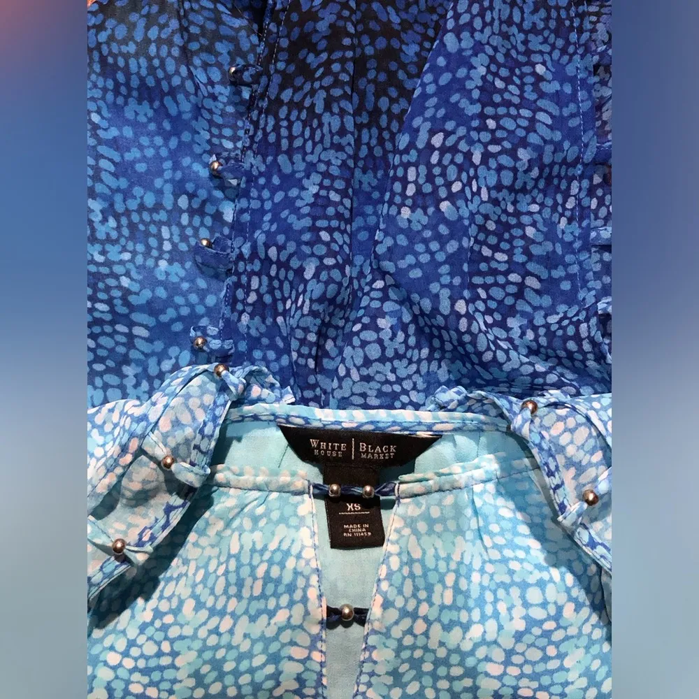 White House Black Market Ombre Blue/Pink/black Blouse w/cutouts & Studs! - Image 3