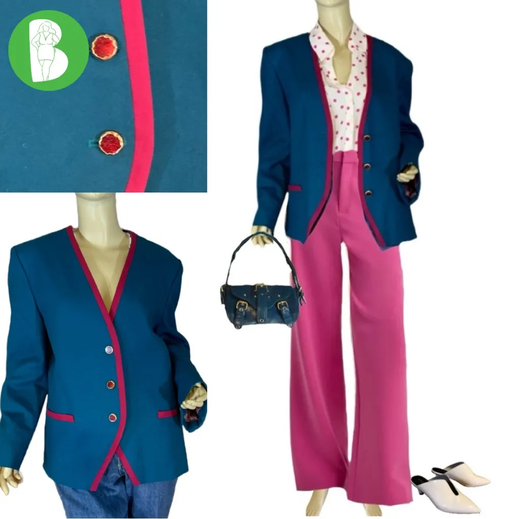PENDLETON TEAL BLUE AND PINK VINTAGE 1980'S WOOL BLAZER (16) - Image 2