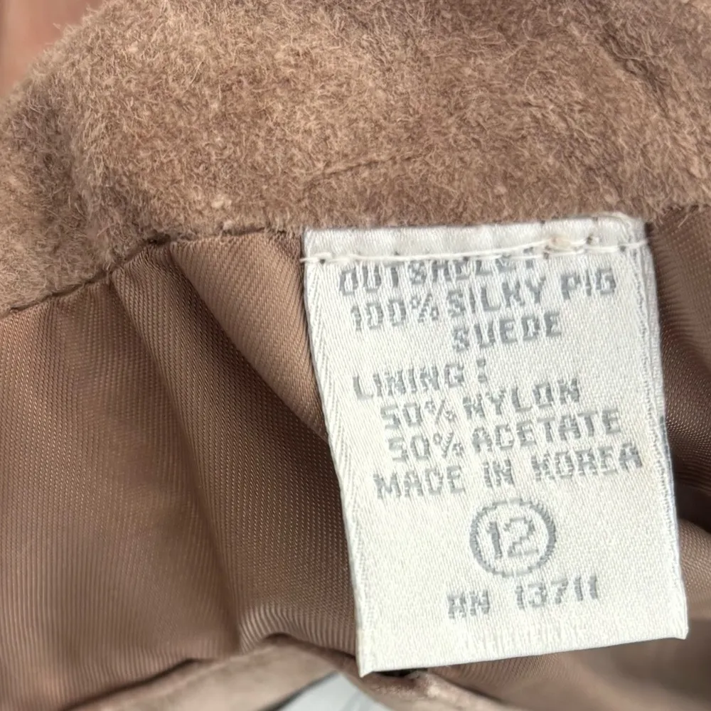 Lord & Taylor 100% Silky Pig Suede Brown Set Skirt Blazer size 10 / 12 vintage Tan - Image 4