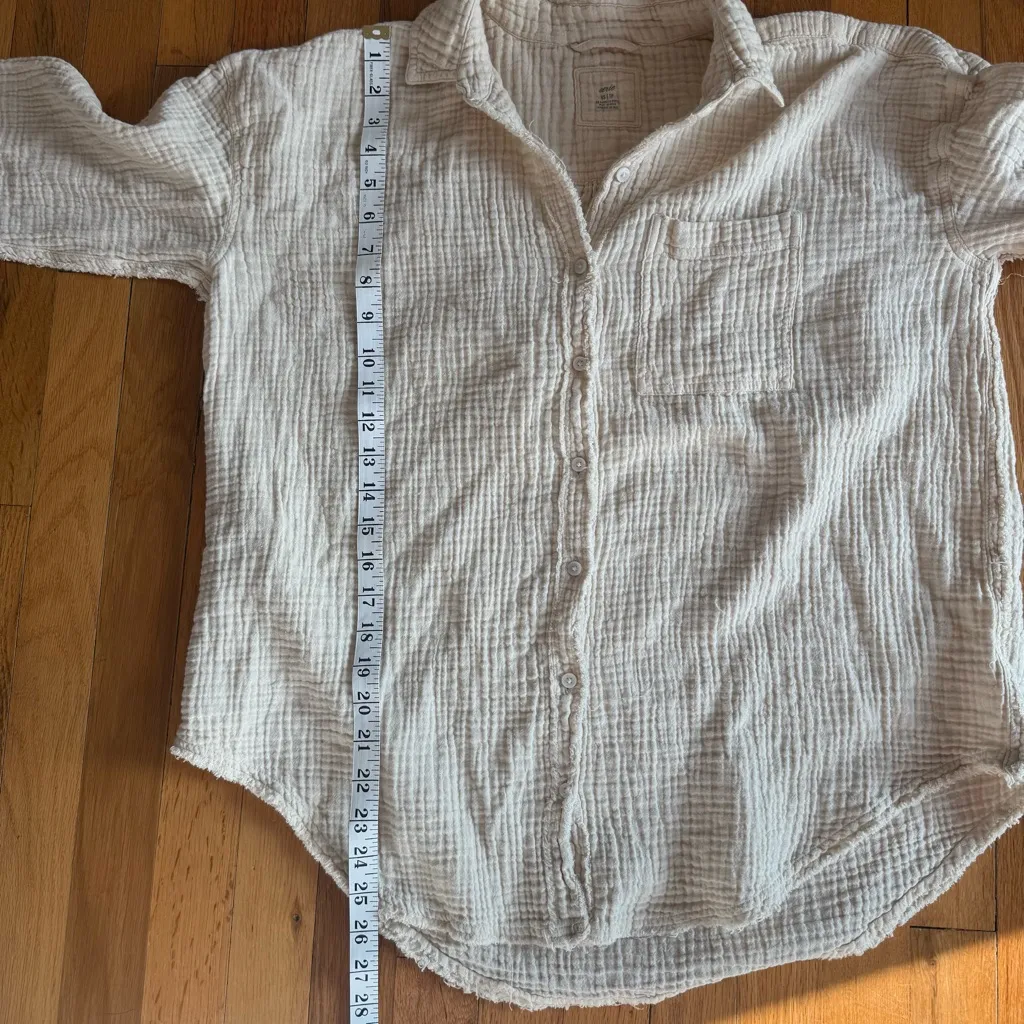 AERIE Gauzy Cover Up Button Down Oversized Long Sleeve Soft Oat Cream size XS - Image 6