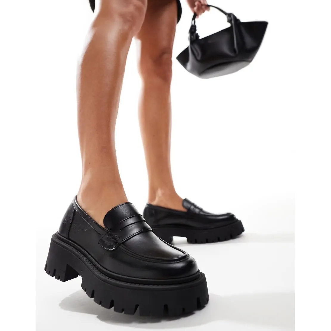 Schuh Lillian loafers in black leather Platform‎ Lug Sole Chunky Black Shoes 38 Size 8 - Image 5