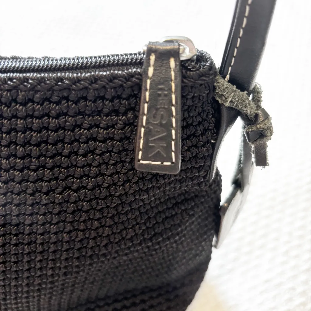 The Sak Elliott Lucca Woven Crochet Small Hobo Bag with Leather Handles in Black - Image 7