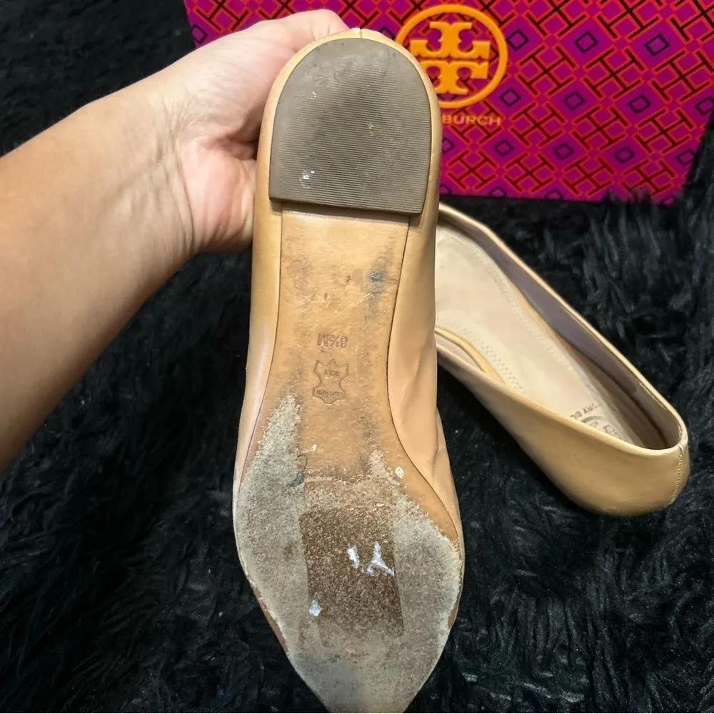 TB TORY BURCH nice tan leather flats slip on shoes women’s 8.5 - Image 5