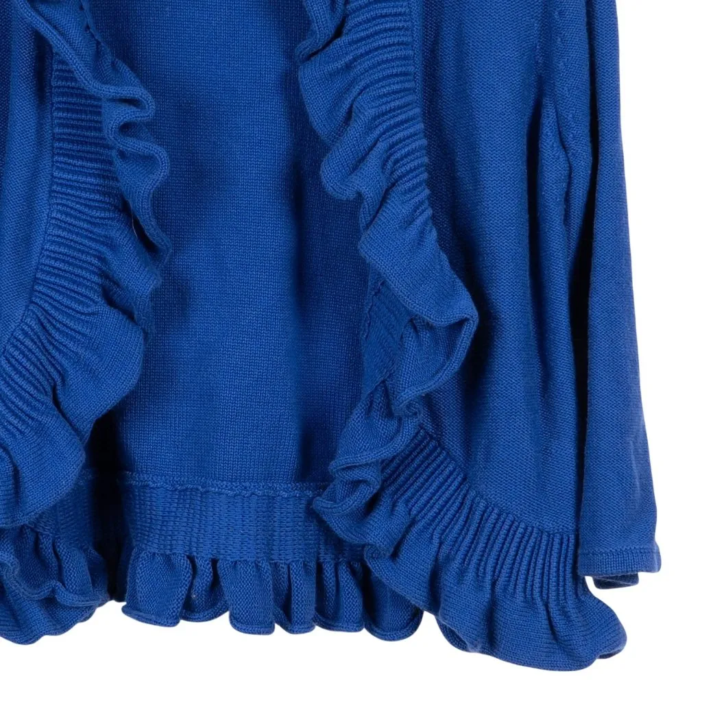 Ruby Rd Ruffle Cardigan Sweater XL Womens Blue Cotton Blend Knit Grammacore - Image 3