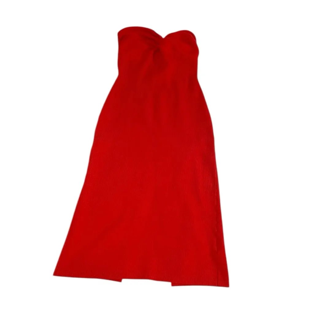 Red Knit Strapless Sweater Midi Dress Women’s Medium Bodycon Sexy Date Night - Image 3