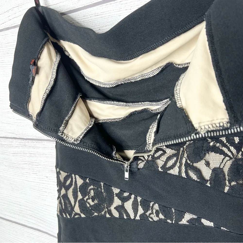 GUESS Strapless Bandage Lace Illusion Bodycon Mini Dress Black & Cream Size XS - Image 5