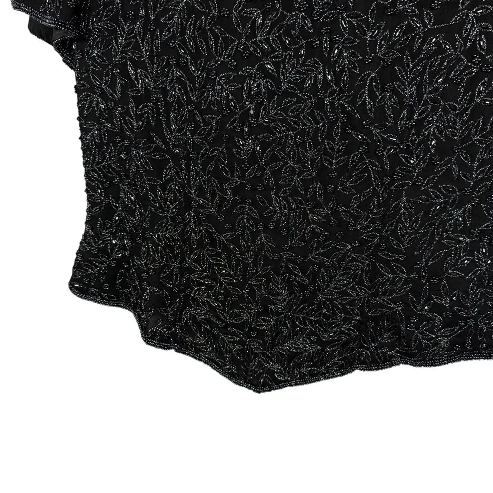 VINTAGE Papell Boutique Evening Silk Beaded Top in Black Size M - Image 4