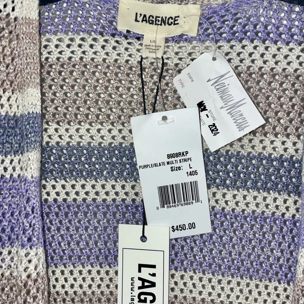L’AGENCE Koi Striped Knit Cardigan Womens Large Metallic Chic Boho Luxury NWY - Image 2