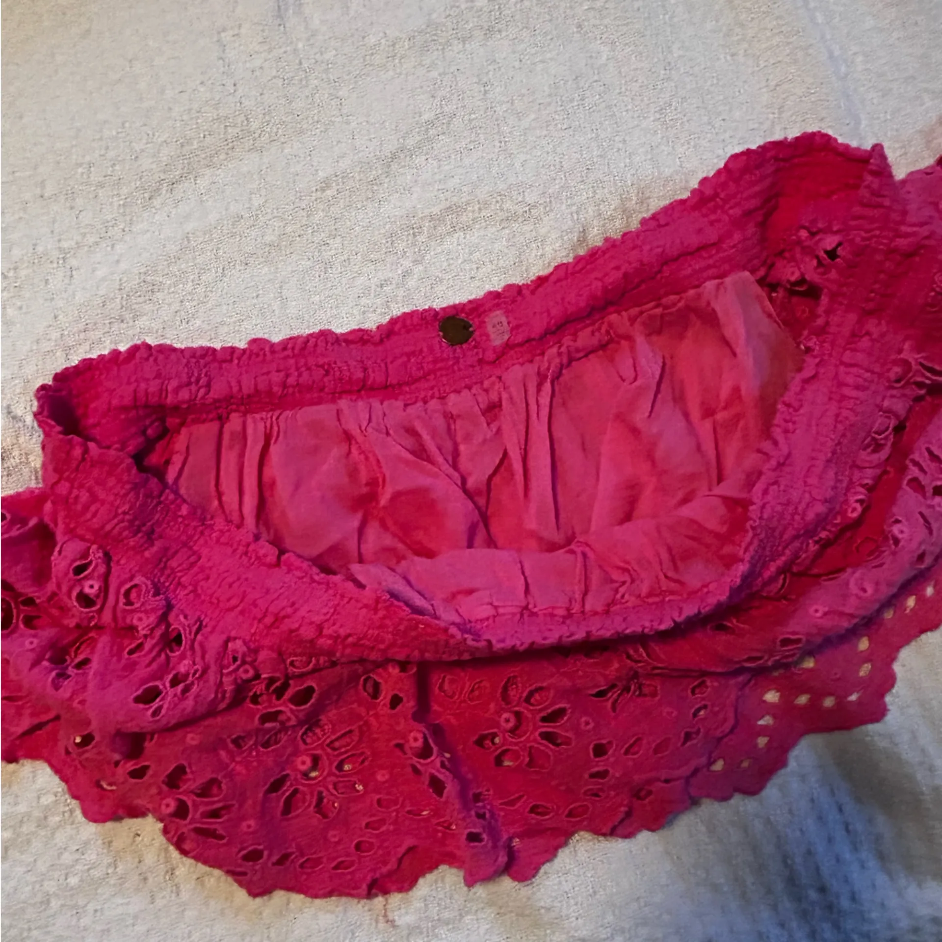 Free People One Perla Eyelet Lace Off-shoulder Barbie Hot Pink Crop Top XL - Image 11