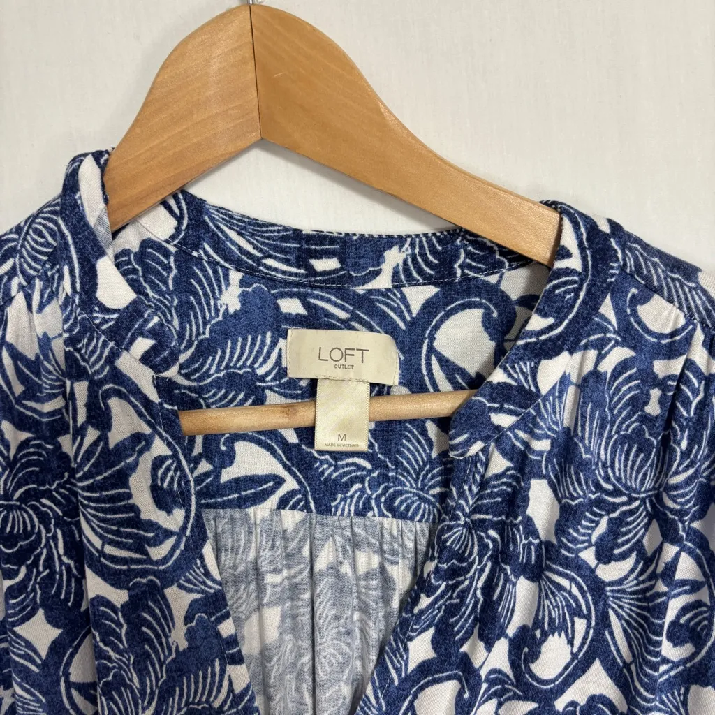 Loft Outlet Dress Drawstring Waist Womans M Blue Midi Beachy Coastal Office - Image 5