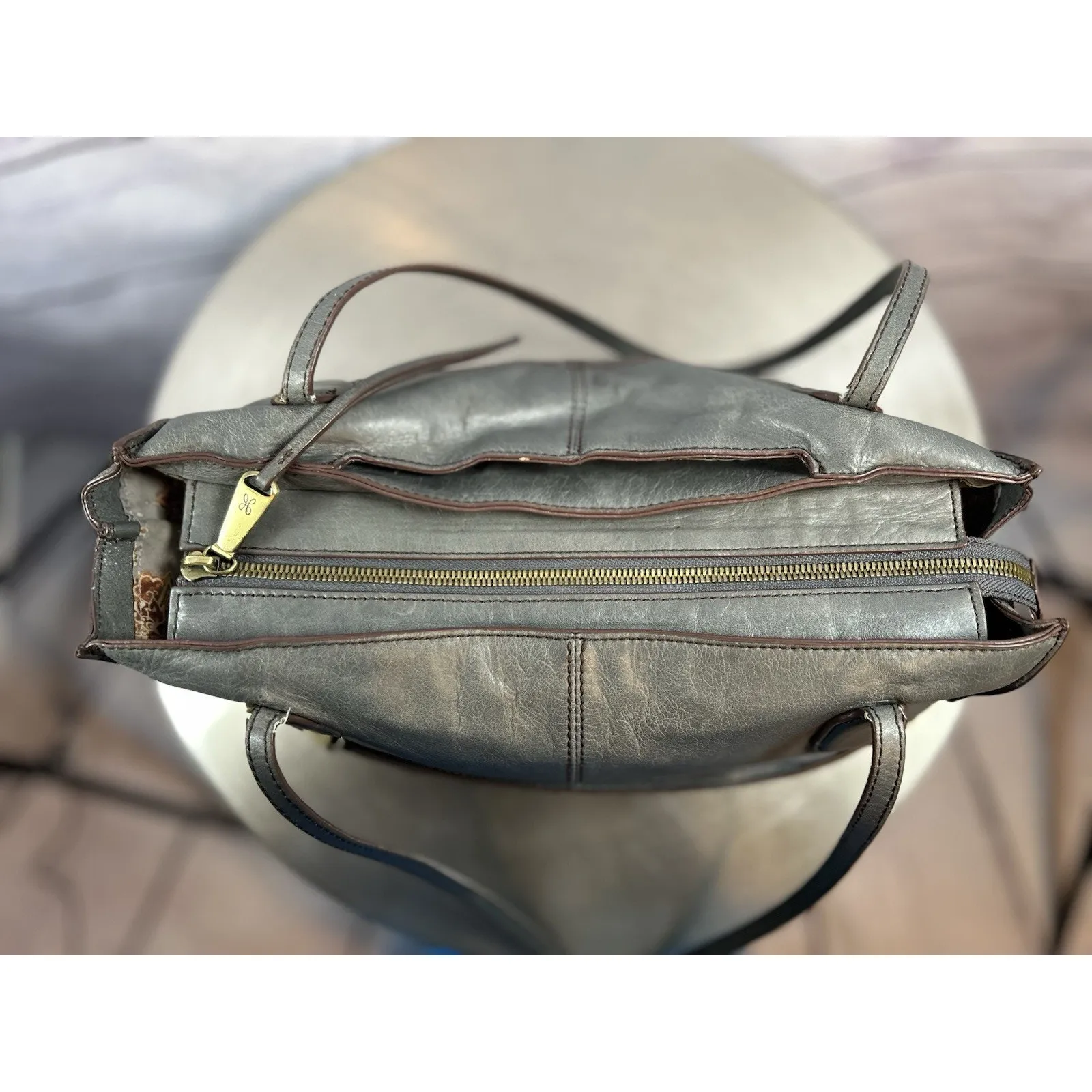 Hobo International Friar Gray Leather Carryall Tote Shoulder Bag Satchel Purse - Image 7