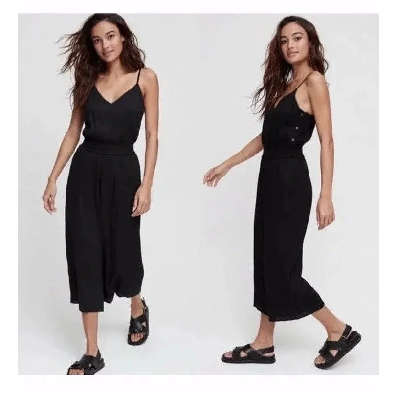 Wilfred Aritzia Irene Jumpsuit Size M Boho Black Side Button Cinched Waist - Image 2