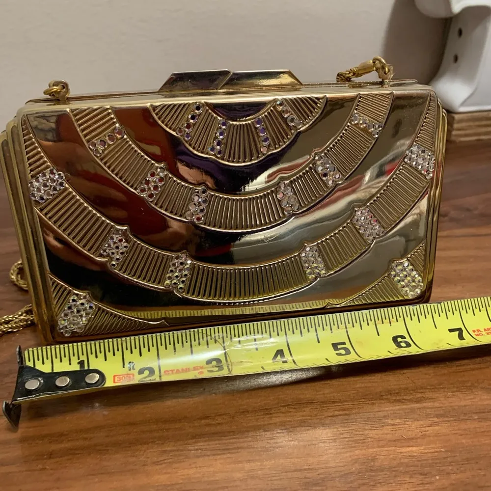 Saks Fifth Avenue Original Vintage Gold Rhinestone metallic Handbag Clutch Purse - Image 6