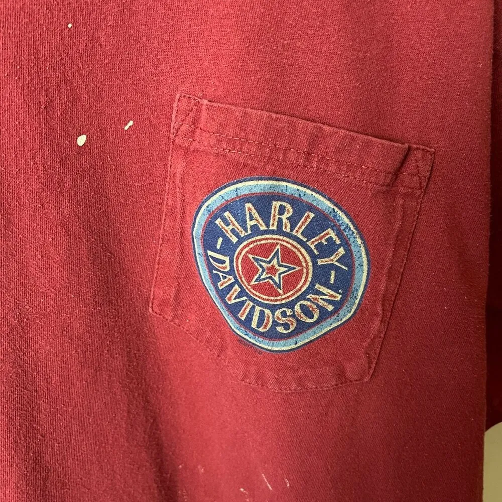 Harley Davidson Six Bends T Shirt Red XL Extra Large Pocket USA Flag Graphic Tee - Image 5