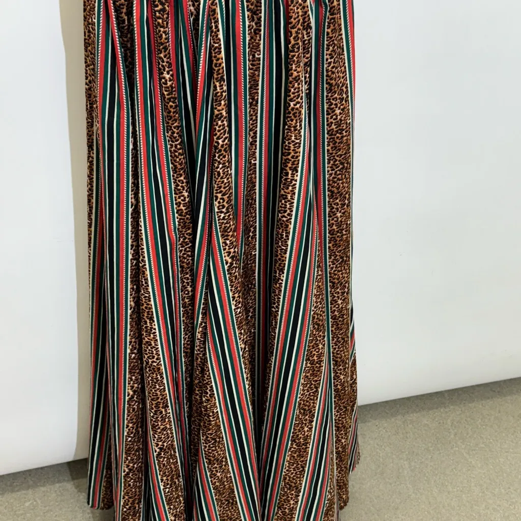 Boho Stripe & Leopard Maxi Skirt – Truly 4 You (Size M) Orange Size M - Image 2