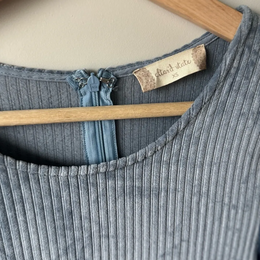 Altar’d State Velvet Powder Blue Long Balloon Sleeve Mini Dress Size XSmall - Image 3