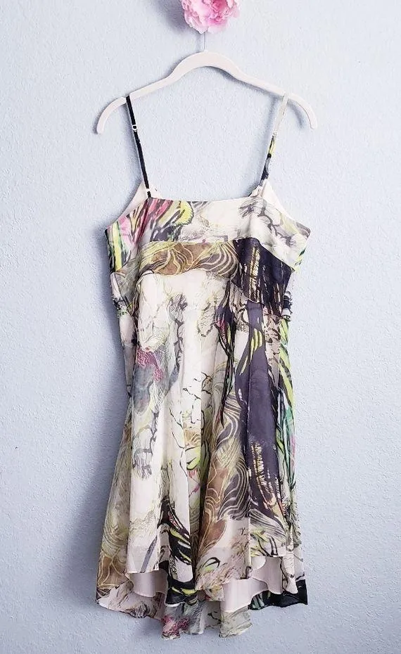 Vintage Karen Millen Floral Bias Abstract Silk Embellished Mini Dress - Image 10