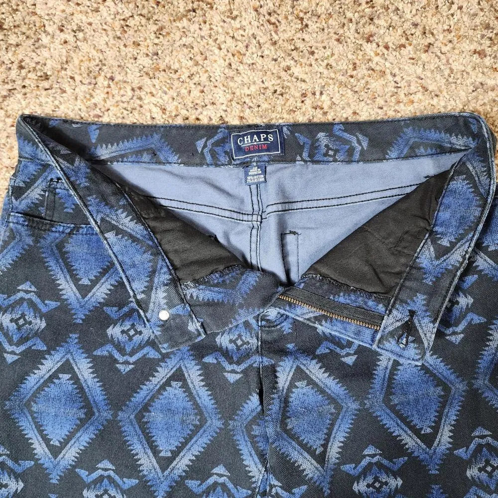Chaps Jeans Womens Size 10 Blue Aztec Print Skinny Cropped Stretch Dark - Image 3