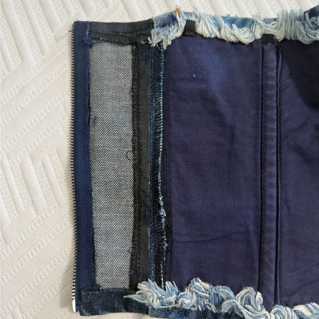 Vintage Dolce & Gabbana Light Blue distressed Denim Strapless Corset Top/IT40 - Image 4