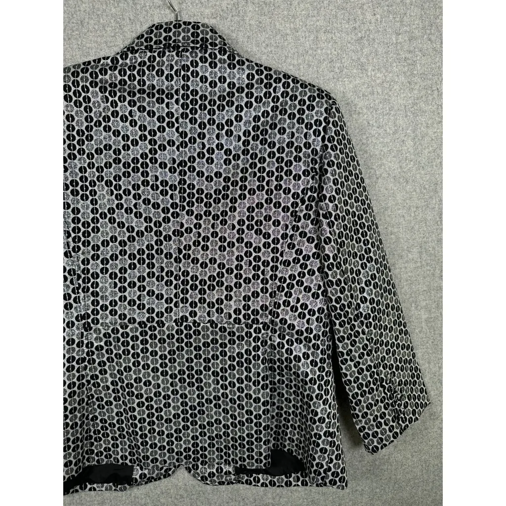 Peter Nygard Womens Size 12 Black White Polka Dot Metallic Blazer Jacket - Image 9