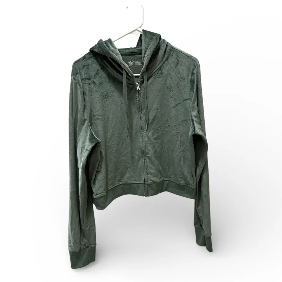 AERIE Dreamy Velour Cropped Hoodie green Size XL - Image 3