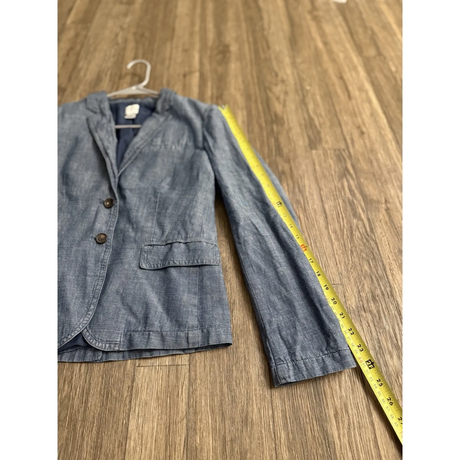 J. Crew Womens Sz 4 Chambray Blue Cotton Jacket Blazer Coat Long Sleeve Classic - Image 4