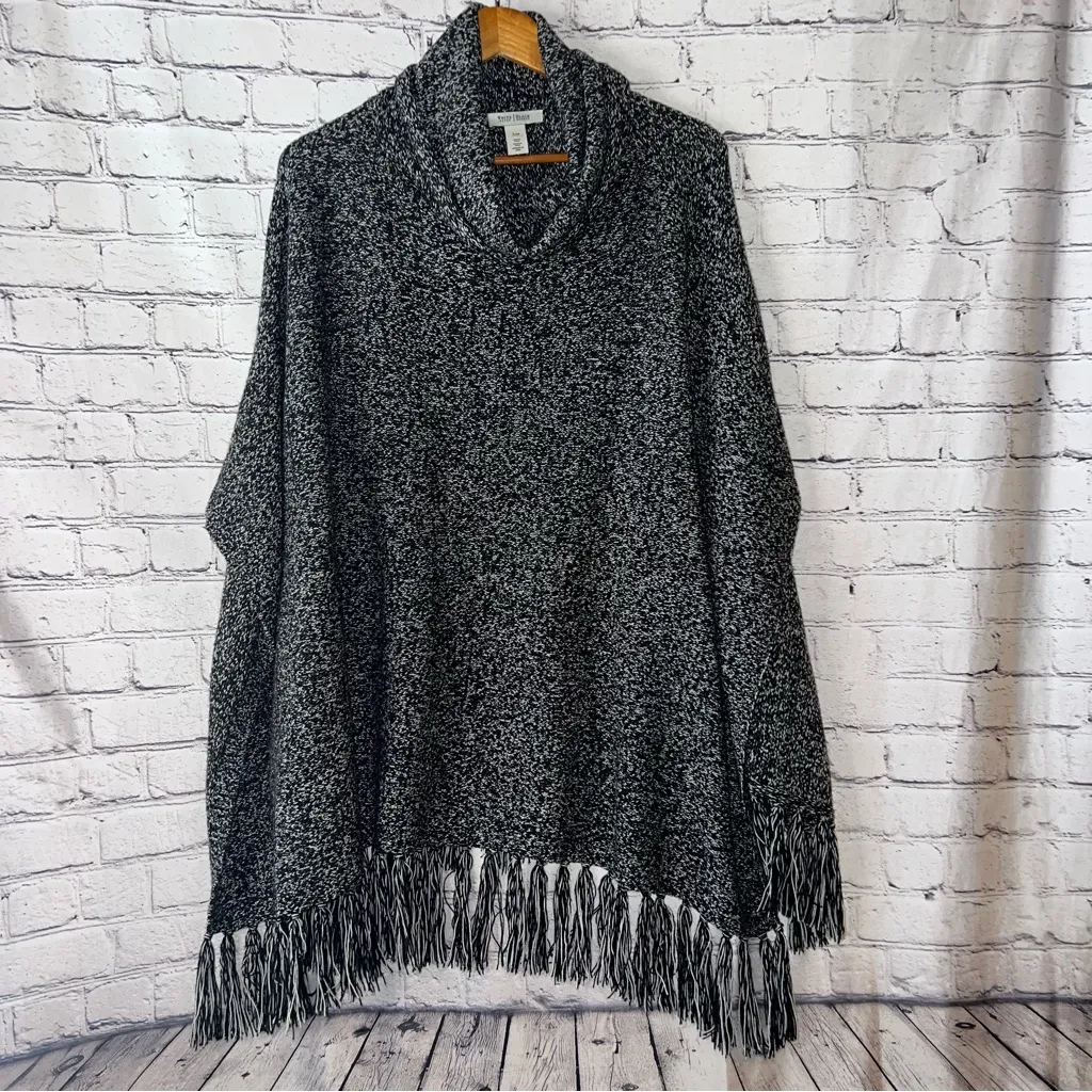 White House Black Market Women’s Sweater Poncho with Fringe Detail - Image 2