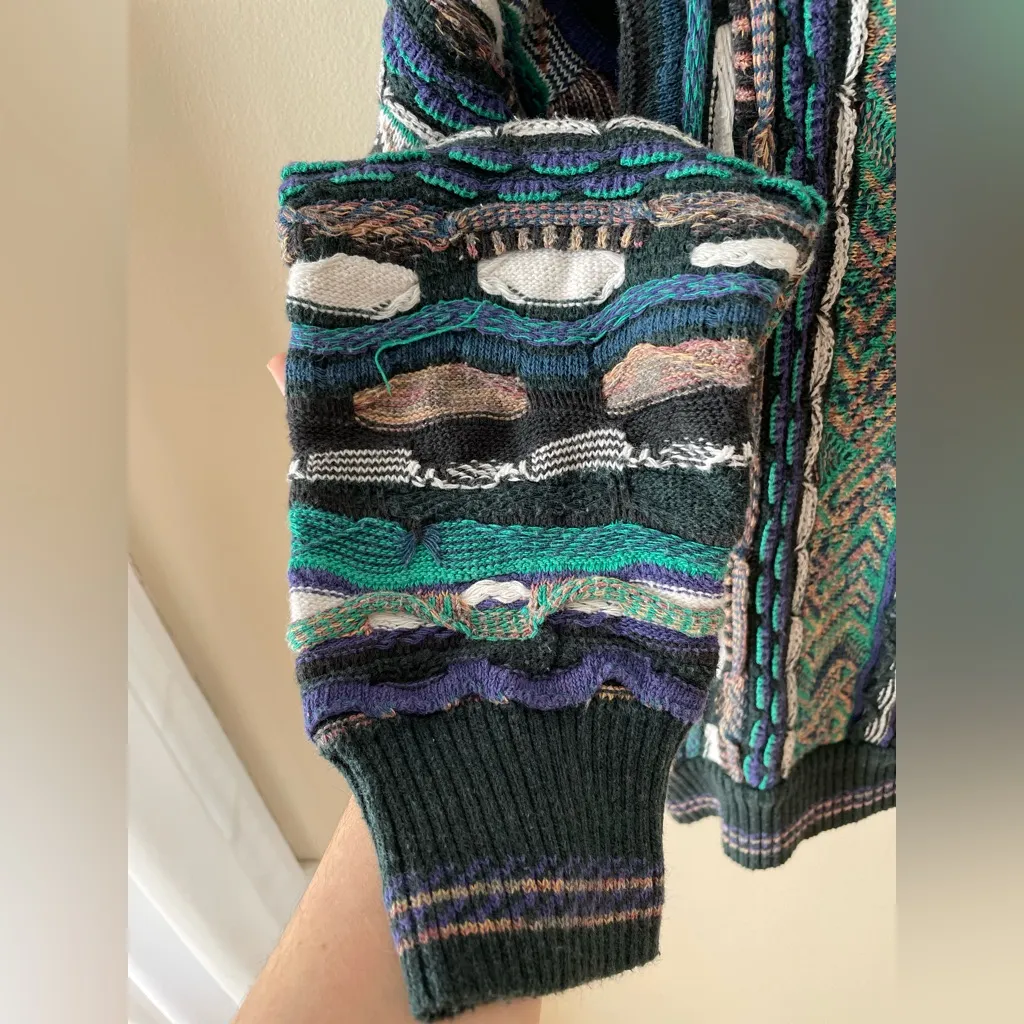 BRANDINI 90s Vintage Cotton Blend 3D Textured Knit Crewneck Sweater Size XL Green - Image 8