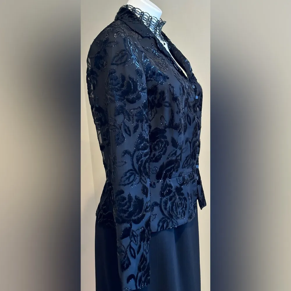 Talbots Vintage Black Crêpe-a- Georgette Floral Fancy Design Light Blaze… - Image 3