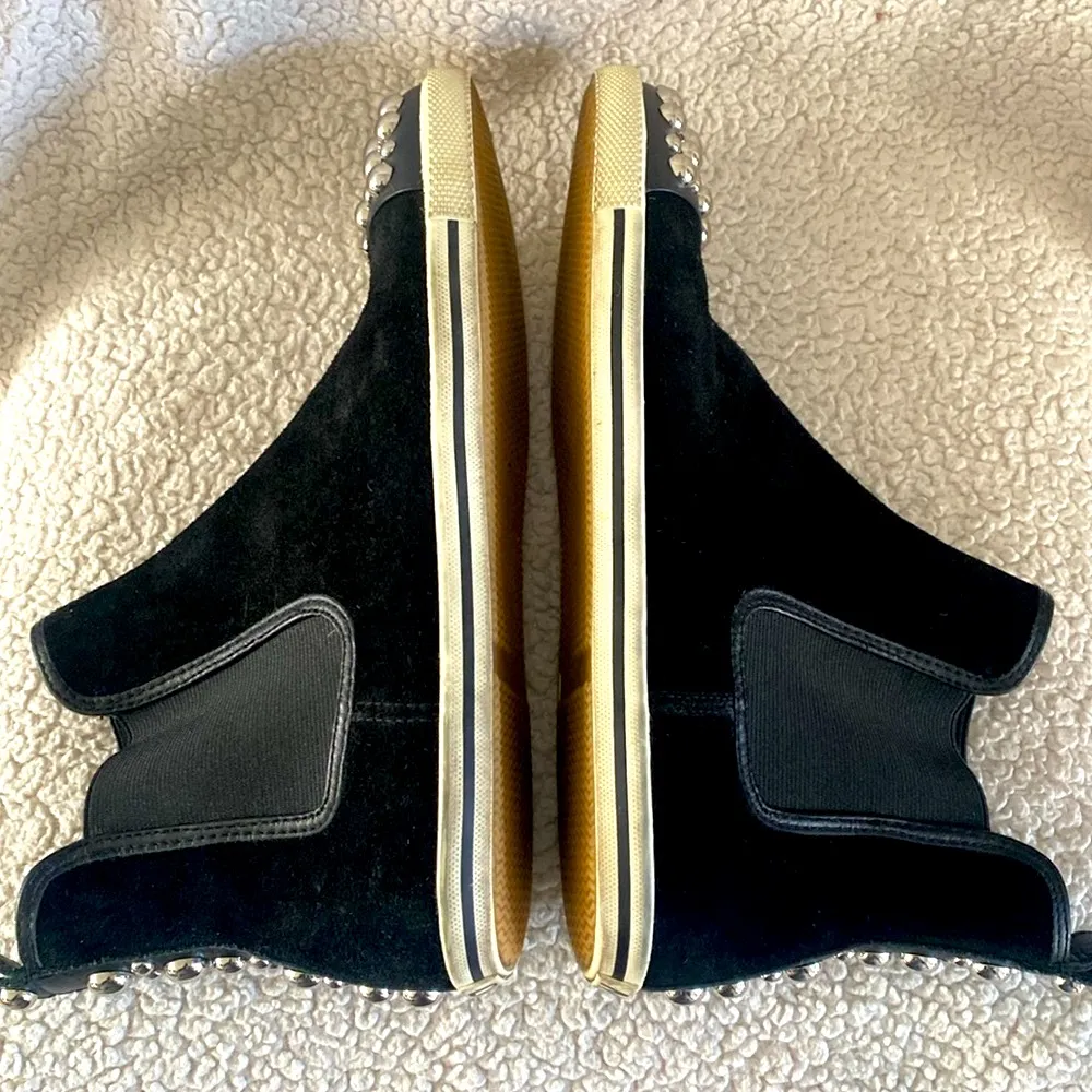 Studded Cap Black Suede High-Top Sneakers - Image 5