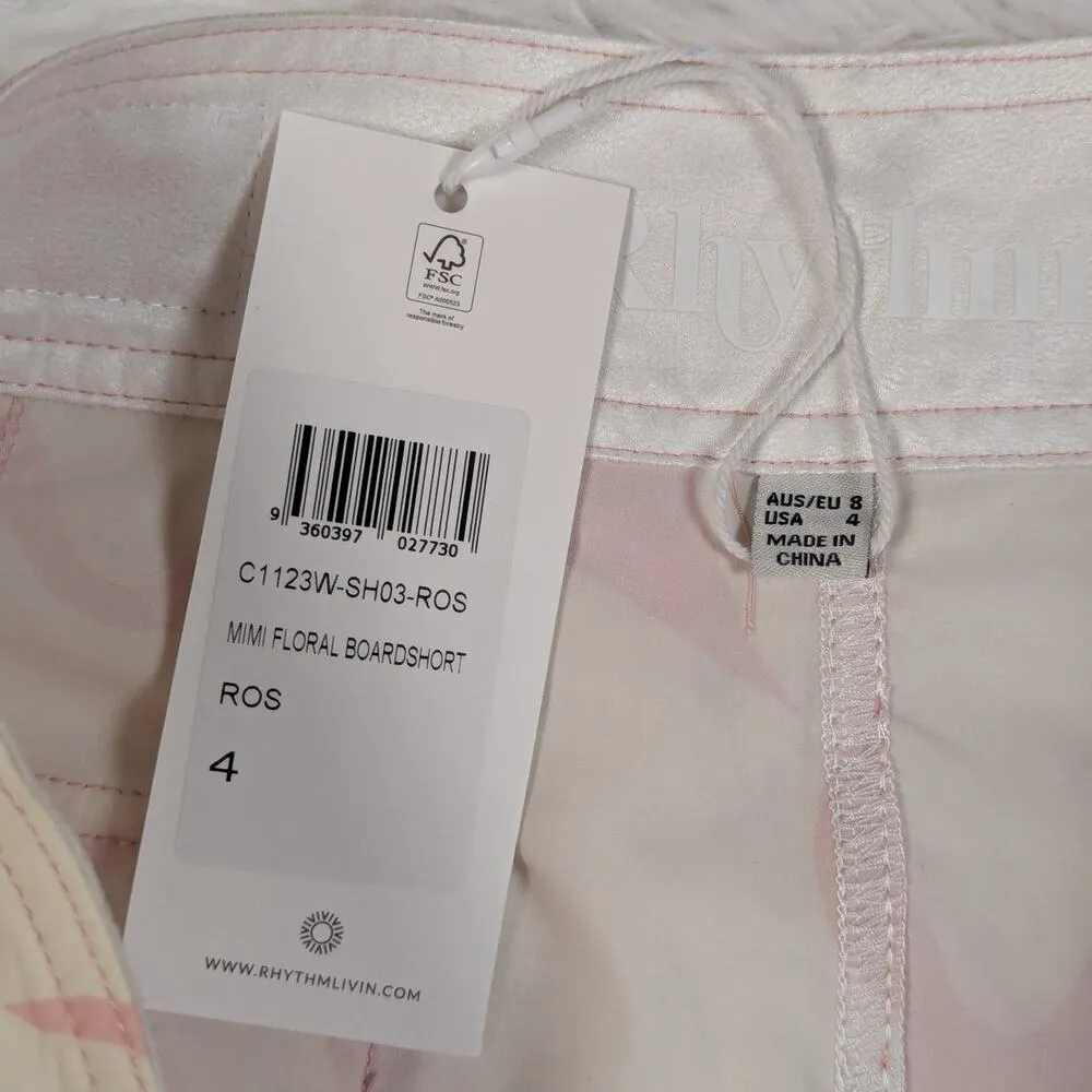 Rhythm Mimi Floral Board Shorts Pink and White Size 4 Surf Swim - Image 4