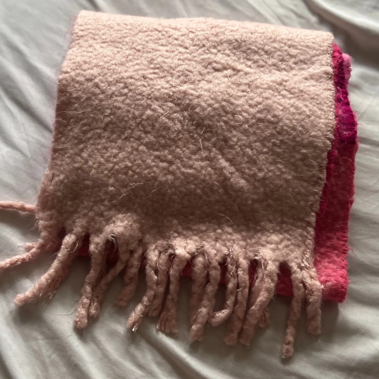 Victoria's Secret | Pink + White Colorblock Fuzzy Blanket Scarf | 2010s - Image 6