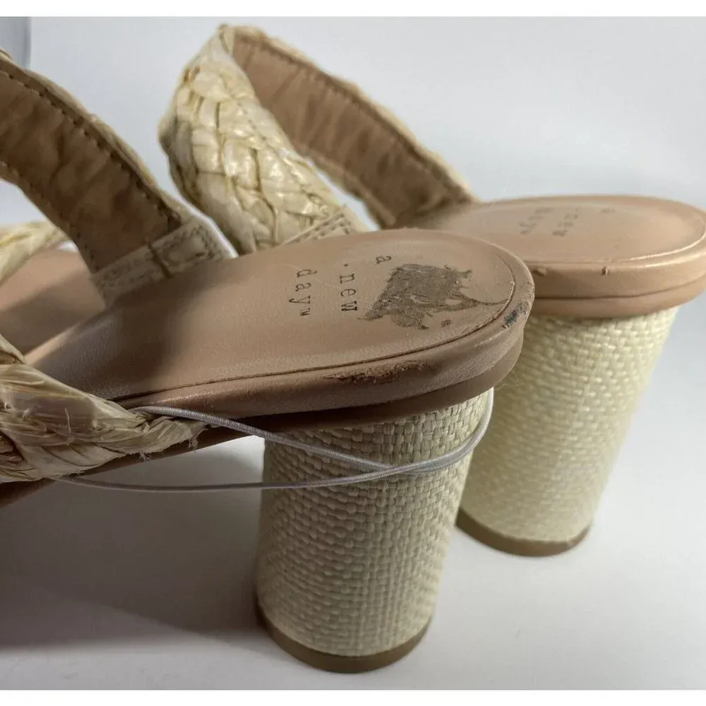 A New Day Womens Basil Sandal Heel Tan Braided Slip On High Open‎ Toe 8.5 NWT - Image 6