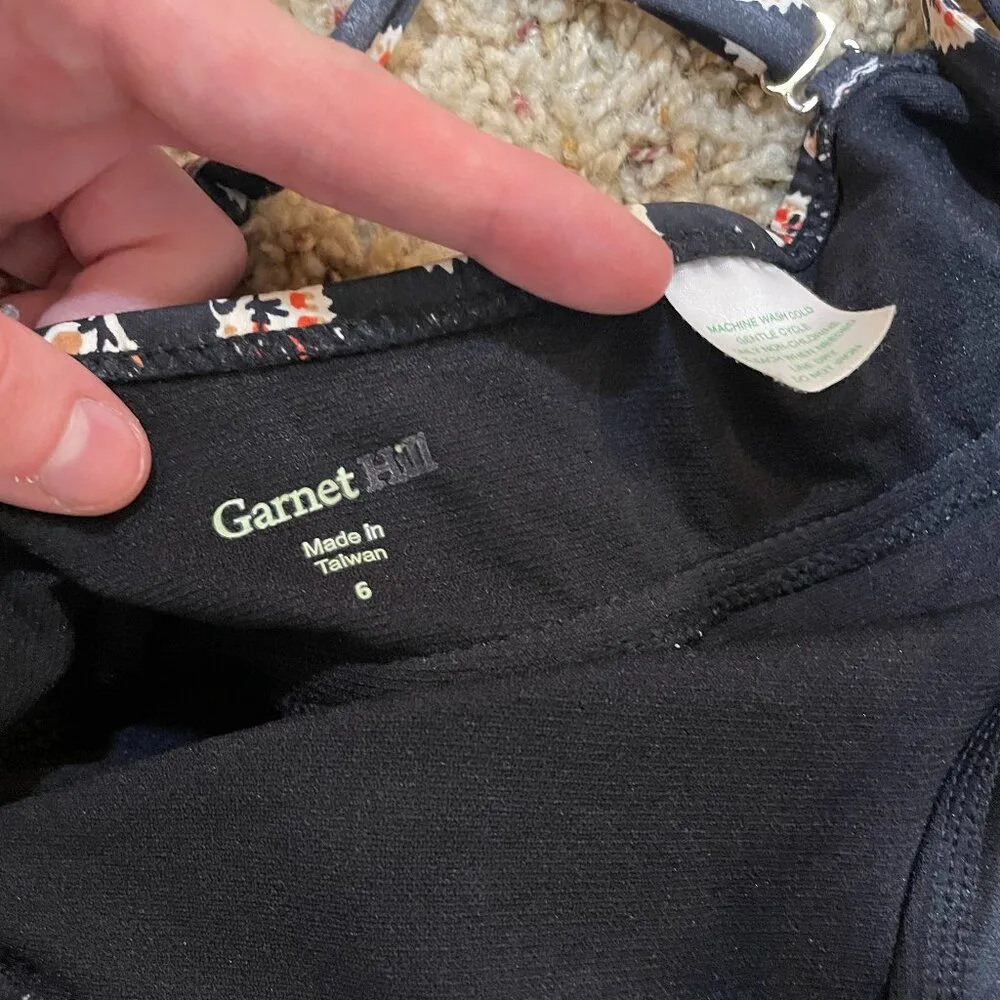 Garnet Hill Size 6 Tankini Swimsuit Swim Top Black Floral - Image 6